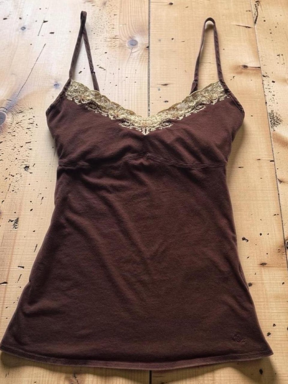 Abercrombie & Fitch Brown Babydoll Cami with Beaded Lace Trim